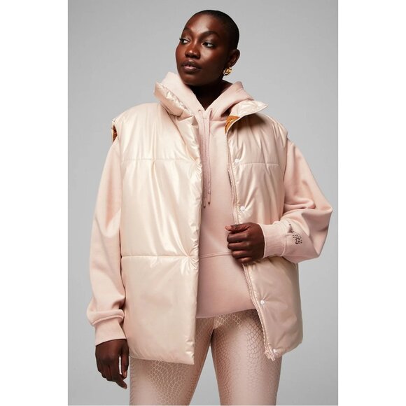 Fabletics NWT Oversized Puffer Vest Womens XL Polyester Blush Pink Pearlescent - Picture 12 of 13